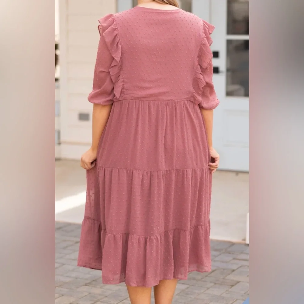 Elegant Mauve Ruffle Dress by Chic Soul 3X NWOT - Picture 2 of 4